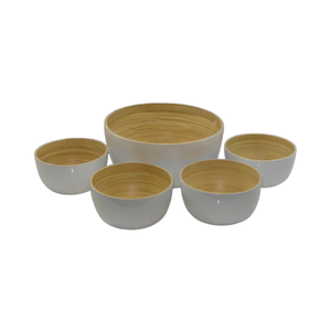 Ensemble complet blanc de bols à salade en bambou laqué vietnamien peints artisanat en bambou artisanal - Product Image 1