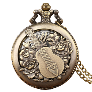 Montre de poche à quartz <span class=keywords><strong>vintage</strong></span> steampunk en alliage de zinc avec motif floral personnalisé, fonctionnant à piles, avec chaîne, style antique, non étanche - Product Image 2
