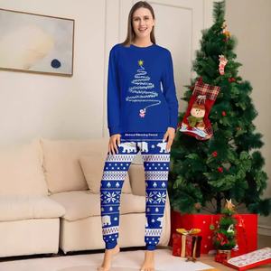 Ensemble de pyjamas imprimés de noël bleu tissu tricoté <span class=keywords><strong>famille</strong></span> correspondant tenues pour maman moi enfants taille élastique y compris papa chien - Product Image 4