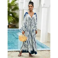 Gaun Kaftan Ukuran Besar V-Neck Pakaian Renang Wanita Cover Up Tie Dye Lengan Kelelawar Gaun Mumu Kaftan OEM/Kustom