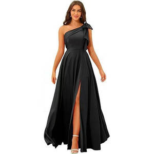 अनुकूलित महिलाओं के सुंदर विशेष एक कंधे सटिन दुल्हन के साथ धनुष लंबे औपचारिक कपड़े के साथ धनुष लंबे औपचारिक कपड़े - Product Image 3