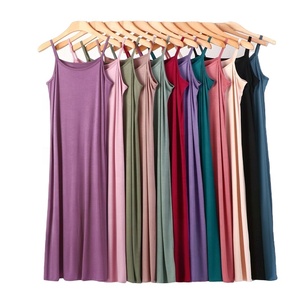 Camicia da Notte Lunga Aderente in Cotone Modal per Donna, <span class=keywords><strong>Abito</strong></span> Sottoveste Tinta Unita per Primavera ed Estate - Product Image 1