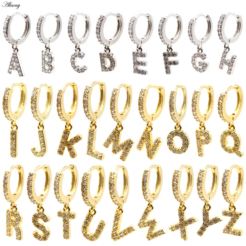 Alisouy 2PC Fashion Gold Color Hoop Earrings HipHop Initial 26 Letters Dangle Hoop Earrings For Women Men Brincos Trend Jewelry