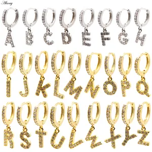 Alisouy, 2 piezas, pendientes de aro de Color dorado a la moda, pendientes de aro colgantes con 26 letras iniciales de HipHop para mujeres y hombres, joyería de tendencia Brincos