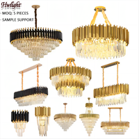 Lustre suspendu de luxe en fer doré et cristal K9, personnalisé pour projets hôteliers, fabrication directe usine OEM/ODM, pour la décoration de hall de villa