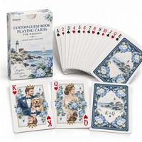 Cartes de jeu personnalisées écologiques et recyclables pour livre d'or de mariage, motif hortensia côtier du Maine, portrait de couple aquarelle pour signature des invités