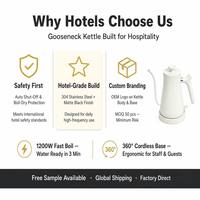 Bouilloire électrique à col de cygne pour hôtel et usage domestique, 0,8 L, 1350 W, en acier inoxydable, avec contrôle multi-températures et protection contre l'ébullition à sec