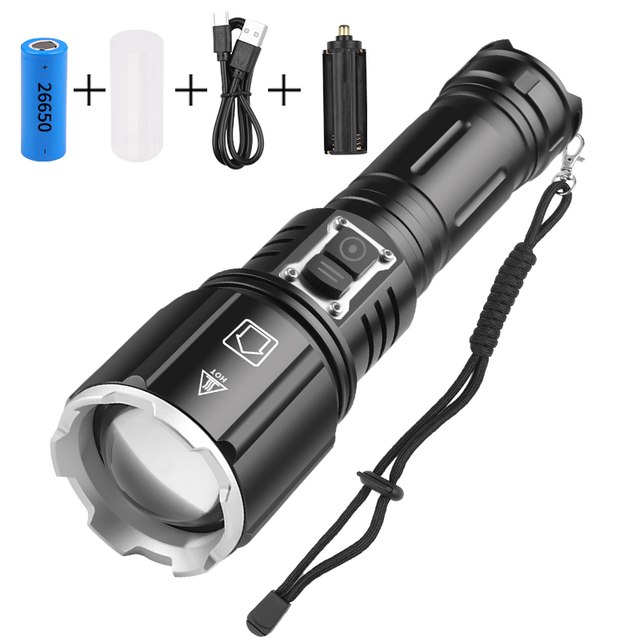 Rechargeable LED Torch Light 3000Lumen with XHP160 High Power Tactical Lantern Flashlight USB Charging AA Battery Type