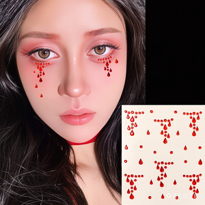 Pegatinas Faciales de Halloween, Maquillaje de Heridas Sangrientas, Diamantes de Imitación Rojos 3D, Gemas de <span class=keywords><strong>Diamante</strong></span> Roto, Cristales Irregulares, Calcomanías Corporales Artísticas - Product Image 1