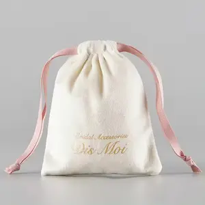 Custom Logo Red Pink Black White Drawstring Velvet Dust Bag Pouch For Jewelry Packaging Pouch