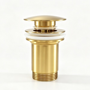 Robinet de vidange escamotable de luxe en acier inoxydable SUS304 doré brossé PVD, avec sortie à fente anti-traces de doigts et trop-plein - Product Image 1