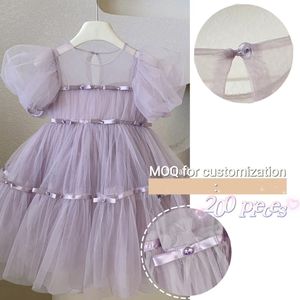 Kids Mesh Big Bottom Ribbon and Beads Decoration Princess <strong>Dress</strong> with Puff Sleeve Super Puffy <strong>Fairy</strong> Kids <strong>Dress</strong> Wholesale - Product Image 2