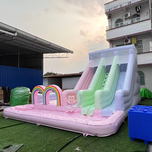 บ้านเป่าลมสีชมพูวัสดุพีวีซีสำหรับปาร์ตี้บ้านเด้งด้วยการกระโดดสีรุ้ง - Product Image 4