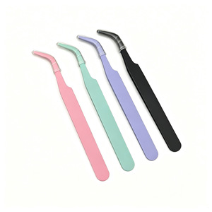 Pinces à épiler colorées en acier inoxydable à pointe courbée pour extensions de cils et outils de bricolage, design coudé multicolore à pulvérisation intégrale - Product Image 5