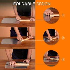 Outils de maniement de la pizza personnalisés : pelle à pizza en aluminium métallique 12x14 pouces avec coupe-pizza pliable et spatule à pizza - Product Image 3