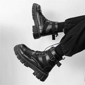 Botas de tobillo con cordones para hombre, negras, ligeras, cómodas para el verano, antideslizantes, transpirables, zapatos que aumentan la altura - Product Image 1