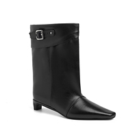 WETKISS Stivali da Donna Eleganti Rossi con Fibbia, Punta Quadrata, Gambale Largo, in Pelle Spaccata, Tacco Basso a Gattino, a Metà Polpaccio - Vendita all'Ingrosso