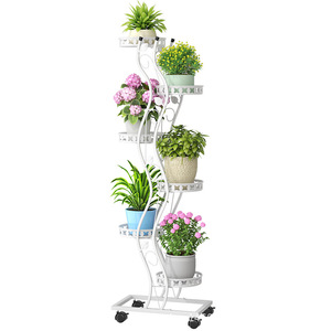 Multi Layer Movable Flower Stand White Indoor Plant Shelf For Balcony Living Room Floor Standing With Wheels - Product Image 5