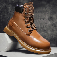 Bottes montantes en cuir PU pour l'automne et l'hiver, bottes rhubarbe rétro britanniques, chaussures chaudes en peluche jaunes pour hommes
