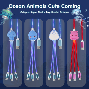 Creative Marine Animal Design Cable de carga Teléfono móvil Tipo C LED Glowing 3 en 1 Cable de carga - Product Image 6