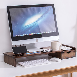 Computer Monitor Riser Stand Walnut Wood <b>Desktop</b> Keyboard Storage Box Screen Lift <b>Shelf</b> Office Organizer - Product Image 2