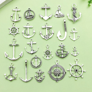 จี้รูปสมอเรือและเรือใบทำจากโลหะผสมเงินโบราณ สำหรับทำเครื่องประดับ DIY - Product Image 1