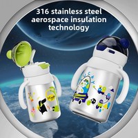 Botella de agua portátil de acero inoxidable con doble asa de 400ml, bonita Taza Termo al vacío aislada, diseño de dibujos animados para vasos de plástico