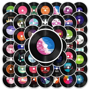 50 adet yüksek kalite yaratıcı karikatür estetik sanat kayıtları Retro müzik CDs dekorasyon albümü disk çıkartmalar çocuk telefonu için etiket