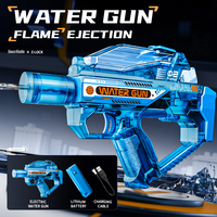 Pistolet à eau électrique automatique rechargeable à effet de feu bleu transparent en plastique à prix abordable, tir continu, pour l'été en extérieur