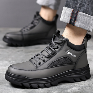 Botas de nieve de invierno para hombre, forro polar negro, suela gruesa y cálida, con cordones, deportivas, informales, impermeables, para personas de mediana edad y mayores - Product Image 4