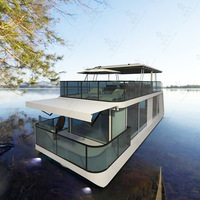 Maison de bateau préfabriquée assemblée, camping de voyage en plein air, maison aquatique, maison de bateau de pêche modulaire tendance, hôtel