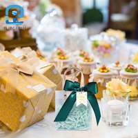 Tas Hadiah Pernikahan Kemasan Permen Kotak Hadiah Bunga Pita Romantis Transparan Jelas Tas Hadiah Tote Portabel