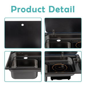 Fregadero de acero inoxidable con revestimiento negro integrado <span class=keywords><strong>JDA</strong></span> con cocina de inducción para RV, coche, autocaravana, yate, cocina, remolque marino, Camper - Product Image 5