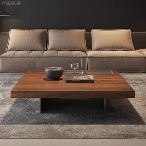 Mesa de Centro Cuadrada Minimalista Italiana, Madera de Nogal, 1m x 1m, Patas de Acero al Carbono, Estilo Moderno de Diseño - Product Image 3
