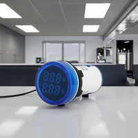 Voltmeter dan Amperemeter Digital LED Mini NIN Fase Tunggal Layar Bulat Biru 22mm AC 50~500V IP53 Akurasi 2% Tahan Lama Ramah Lingkungan