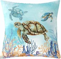 Housse de coussin d'extérieur motif animaux marins arc-en-ciel, Housse de coussin de plage sirène à écailles bleues et tortue, Housse de coussin d'extérieur thème océan