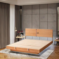 Cama de Plataforma Moderna de Madera de Cerezo Maciza Japonesa, con Efecto Luminoso en la Oscuridad, Tamaño Doble/Queen, para Dormitorio