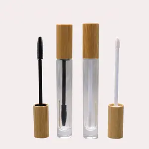 Ecofriendly Luxury Bamboo Eyelash Tube Empty Mascara Glass Bottle Packaging Wand Tubes With Brush