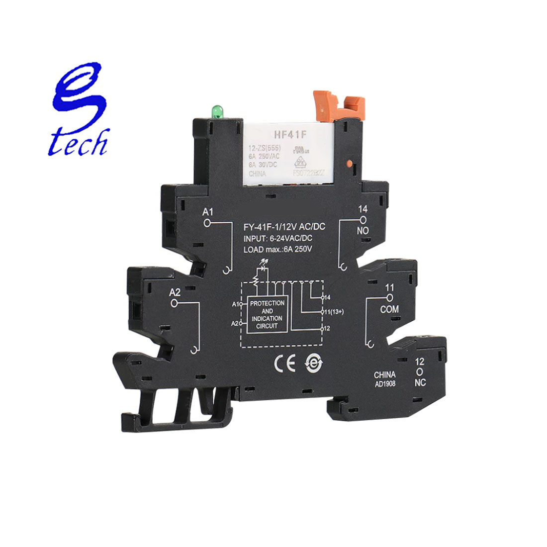 Тонкий триггерный релейный модуль HF-41F интегрированный печатного монтажа мощность реле ПЛК 6,2 мм толщина din-рейка 6 контакт рейтинг тонкий релейный разъём