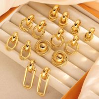 Anting Gantung Geometris Motif Bunga Bahan Stainless Steel Lapis Emas 18K Tahan Air Mewah Ringan Fashion Wanita