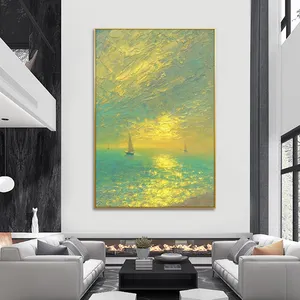 Guanjun 40*60 см, картина маслом с изображением восхода солнца, морской пейзаж, настенная рамка, Картина на холсте