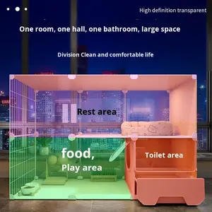 Panoramisch kattenvak van stof, rechthoekig, extra groot, ruim, binnenkattenkooi, geïntegreerd kattentoilet, kattenhuis, hondenhok - Product Image 4