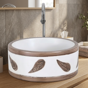 Lavabo de table Micky bleu brun abat-jour lavabo rond moderne en céramique lavabo d'art fait à la main avec évier de luxe à motif de marbre - Product Image 5