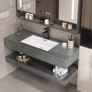 Personalizado moderno hogar apartamento Hotel escuela flotante vanidad baño armario de almacenamiento con LED fregadero espejo - Product Image 1