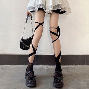 Lace Up Lolita Socks Mid Calf Split Toe Ultra Thin 0D Nylon Solid Color For Women Summer 2023 - Product Image 4
