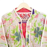 Veste matelassée indienne respirante 100% coton, imprimée à la main, écologique, style vintage Kantha patchwork, col mandarin, pour femme, automne