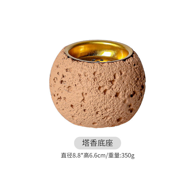 Base de tour d'encens boule de météorite-tasse vide-couleur poterie rouge