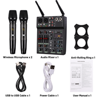 Console de mixage audio professionnelle GT-5 4 canaux avec deux microphones sans fil pour karaoké