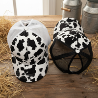 Gorra de béisbol de malla con cola de caballo y estampado de vaca para mujer, con logo personalizado, estilo Y2K, diseño digital, patrón de camuflaje, gorras trucker