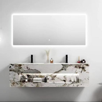 Ensemble de meuble-lavabo mural moderne en marbre avec double vasque, miroir LED intelligent et design de luxe à double bassin